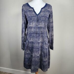 Sandwich Dress Womens Large Blue Space Dye Long Sleeve V-Neck Pockets Athleisure